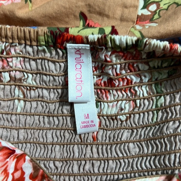 Xhilaration Tan Floral Corset Top Strapless Summer Dress with Pockets - sz MED - Picture 11 of 14